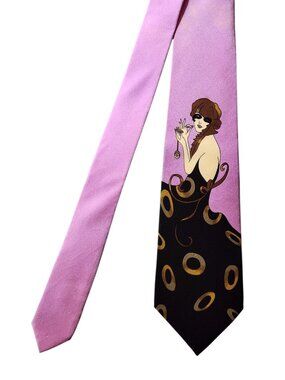Cobey's Vintage Short Necktie Tie Purple Black Classy Lady High Society Silk